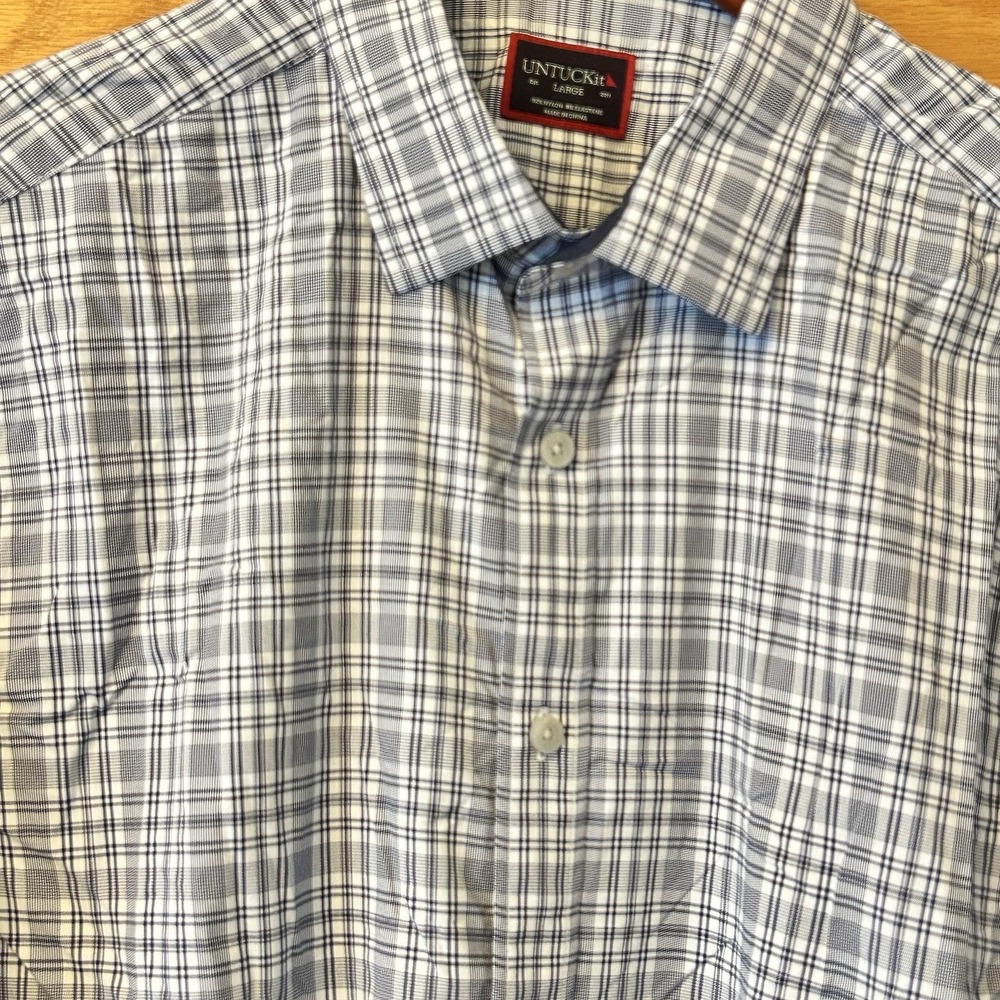 UNTUCKit Shirt Men Large Button Up Regular Fit Performance Glen Check Armand‎